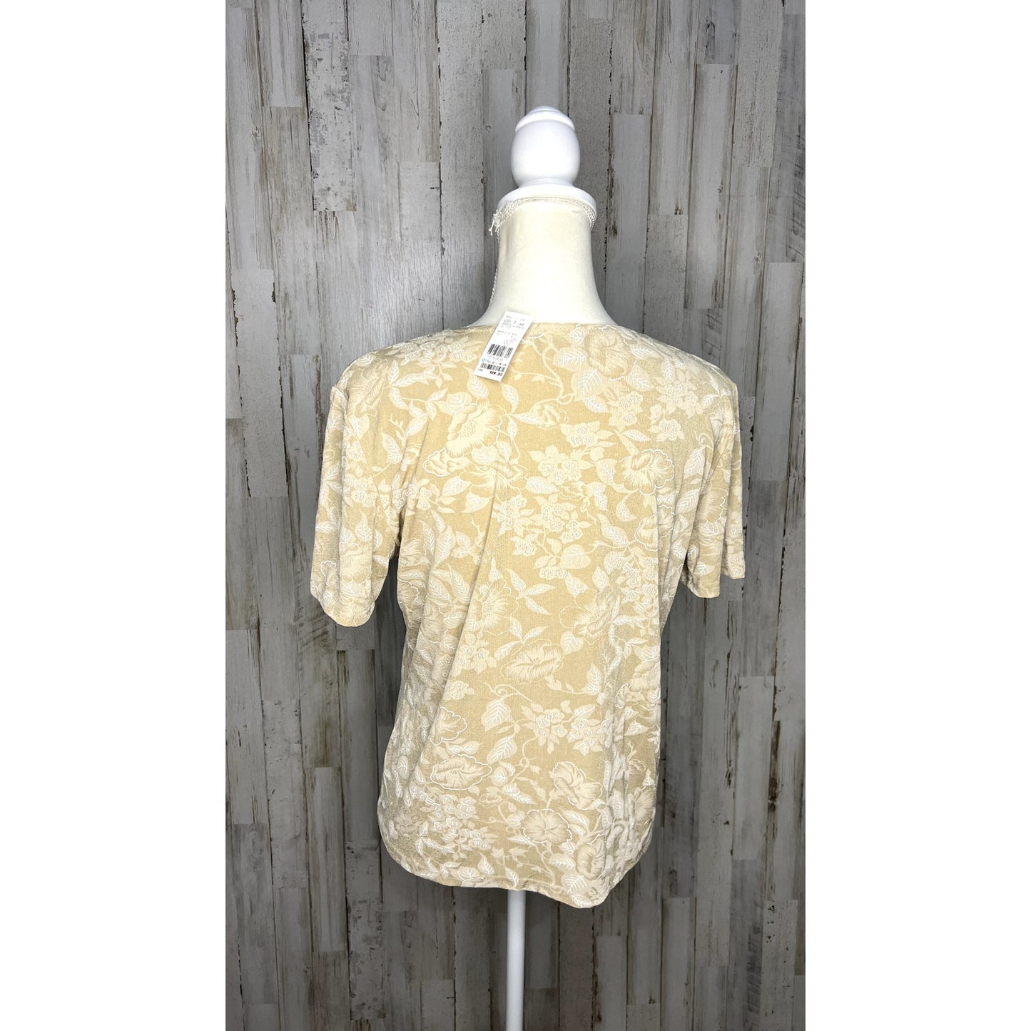 NWT Vintage Claudia Richard Women's XL Beige Floral Short Sleeve Blouse