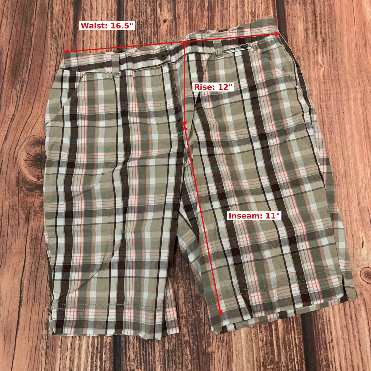 Kim Rogers Petite Plaid Bermuda Shorts Size 14P Women’s Beige Orange