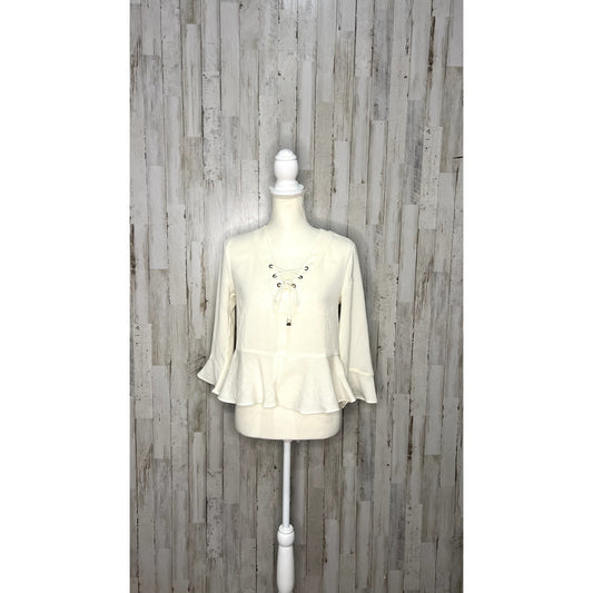 NWT Frye Women's Lace-Up Bell Sleeve Blouse Ivory Size Small Casual Spring