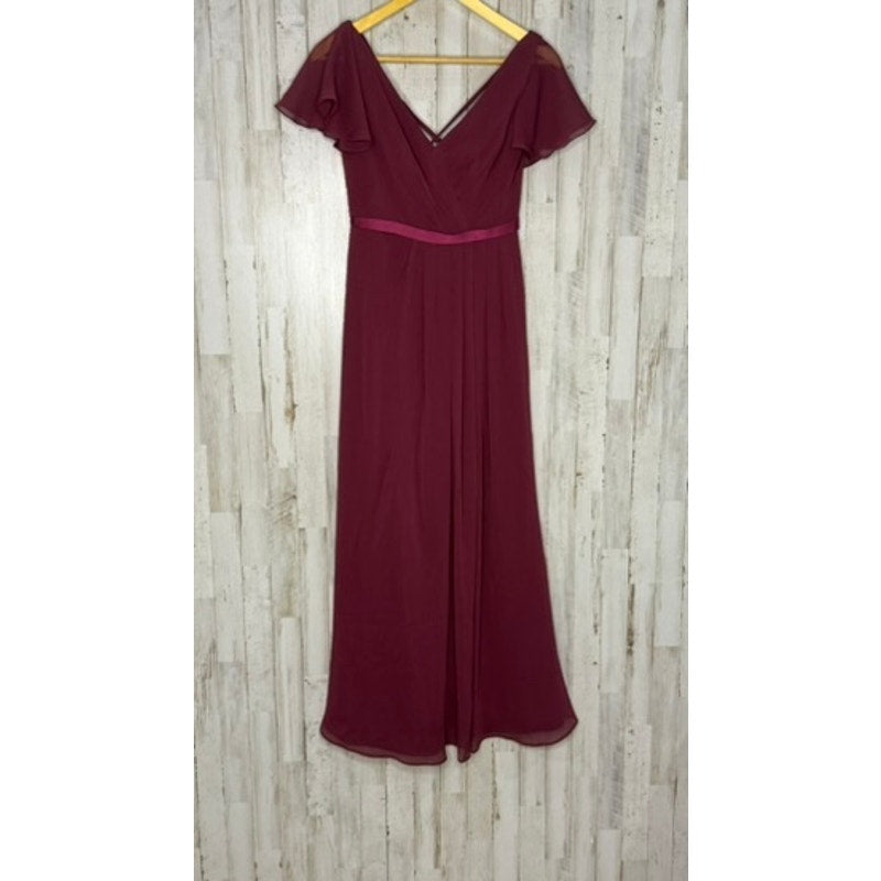David's Bridal Women's Burgundy Chiffon Gown Off Shoulder Formal Dress Size 2