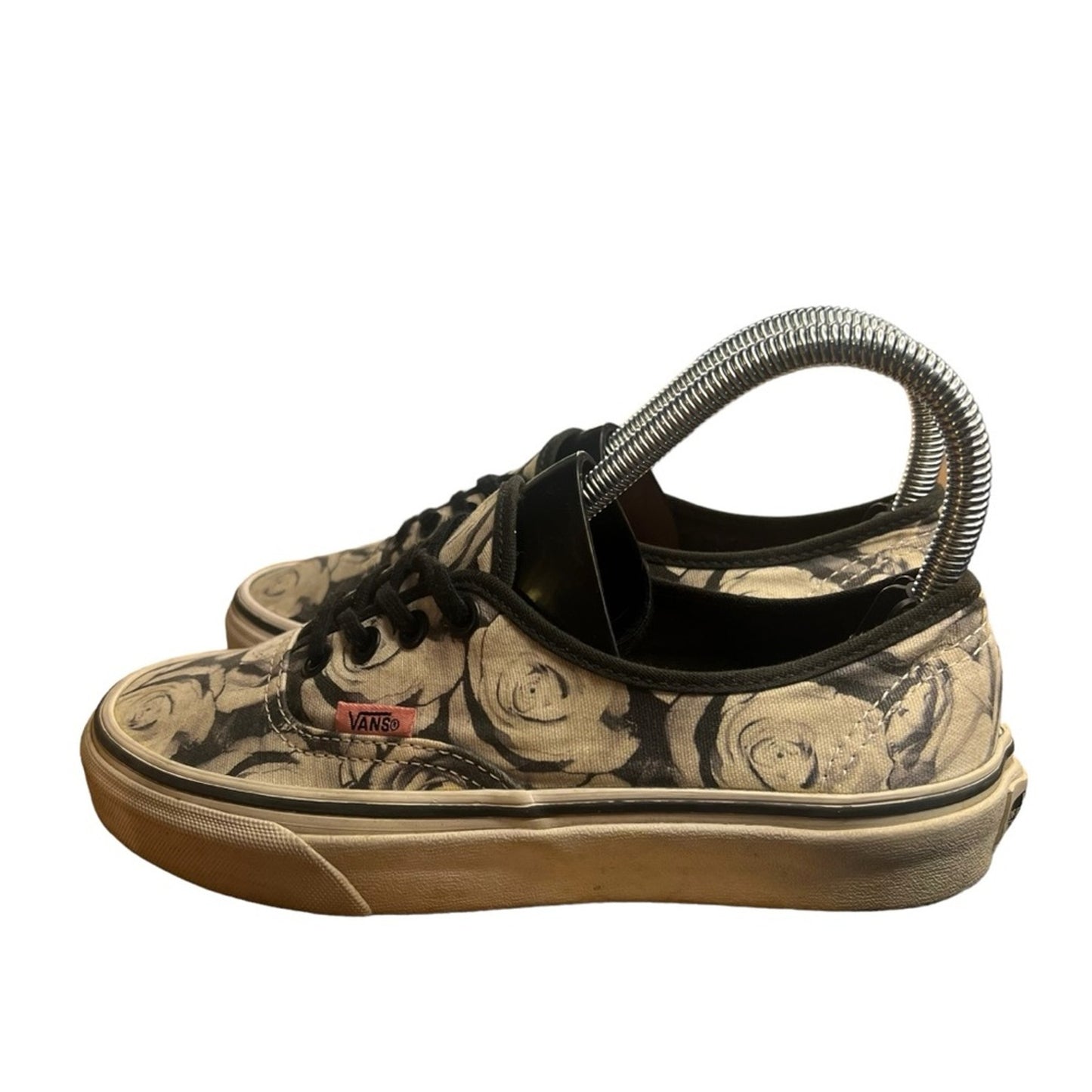 Vans Authentic Sneakers Womens US 6 Black White Digi Roses Floral Low Top