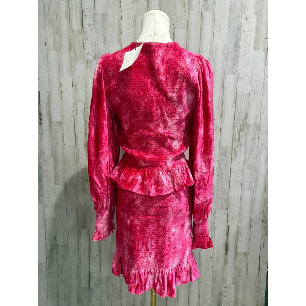 LoveShackFancy Evan Pink Tie Dye Velvet Mini Dress Size Medium