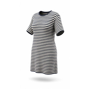 Eileen Fisher Dress Womens Small Black Ivory Striped Shift Knee Short
