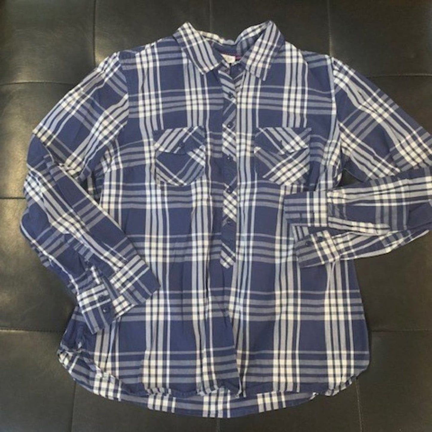 Kenar blue plaid button down shirt L EUC