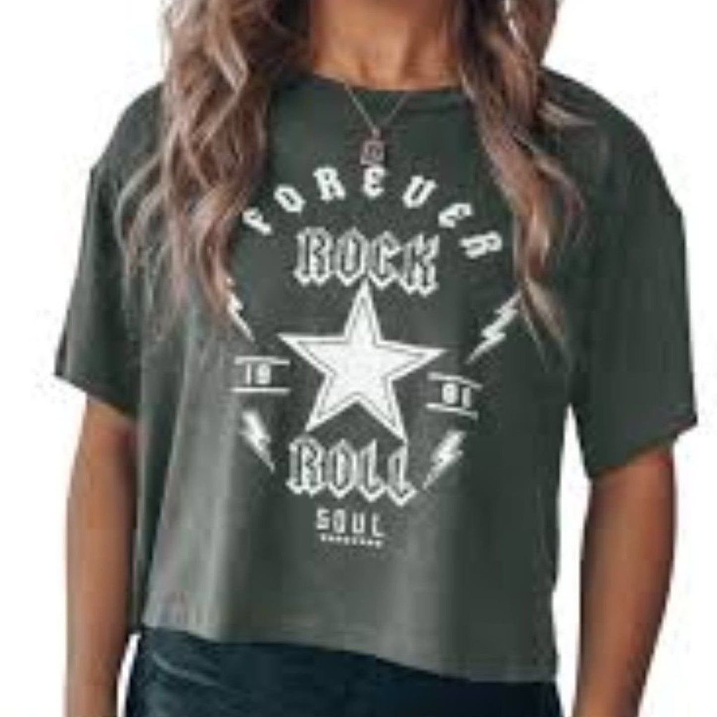 Le Lis Forever Rock & Roll Soul Grey & White Graphic Tee Size Large