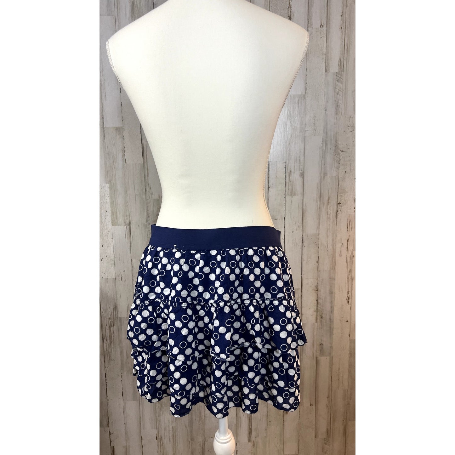 Vintage Y2k Aeropostale Women's Navy Blue Polka Dot Ruffle Skirt Size Large