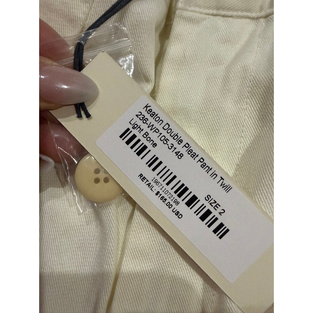 NWT Alex Mill Women's Dress Pants Size 2 Beige Double Pleat Twill Straight Leg