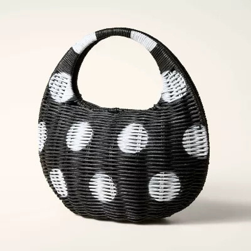 NWT Kate Spade x Target Polka Dot Wicker Crescent Saddle Bag Black/White