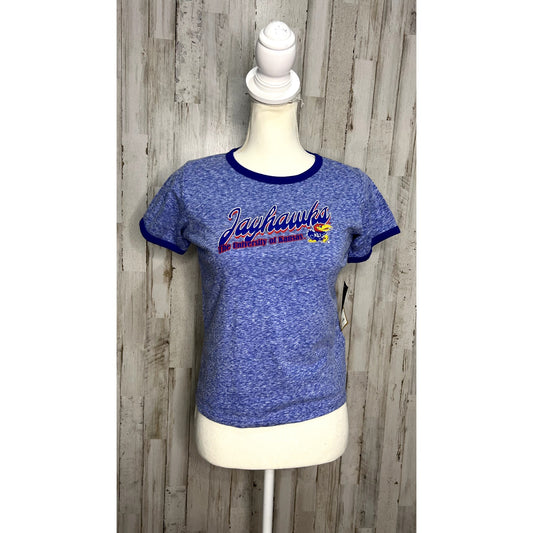 NWT NCAA Kansas Jayhawks Youth Large Blue Heather Ringer T-Shirt