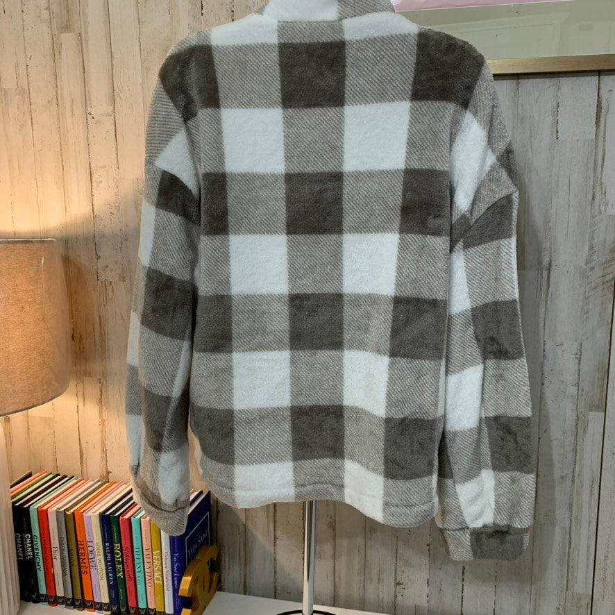 SHEIN Jacket Women Size L Brown White Plaid Sherpa Button Up