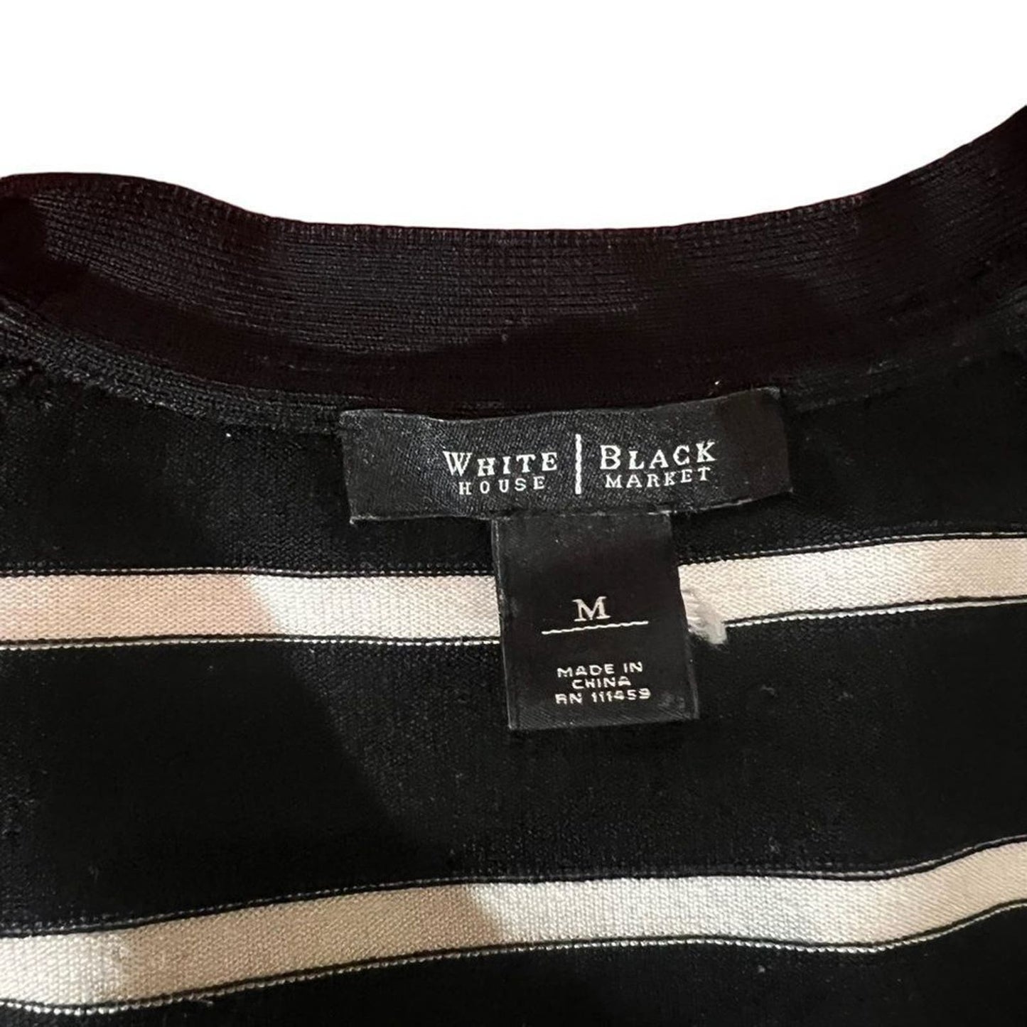 White House Black Market Black & White Striped Short Sleeve Top Size Medium