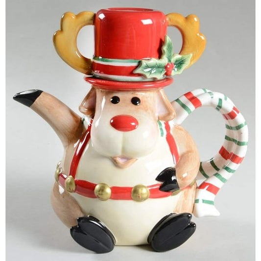 NEW IN BOX Fitz & Floyd Reindeer Cocoa Pot Teapot Christmas Festive Decor 9"