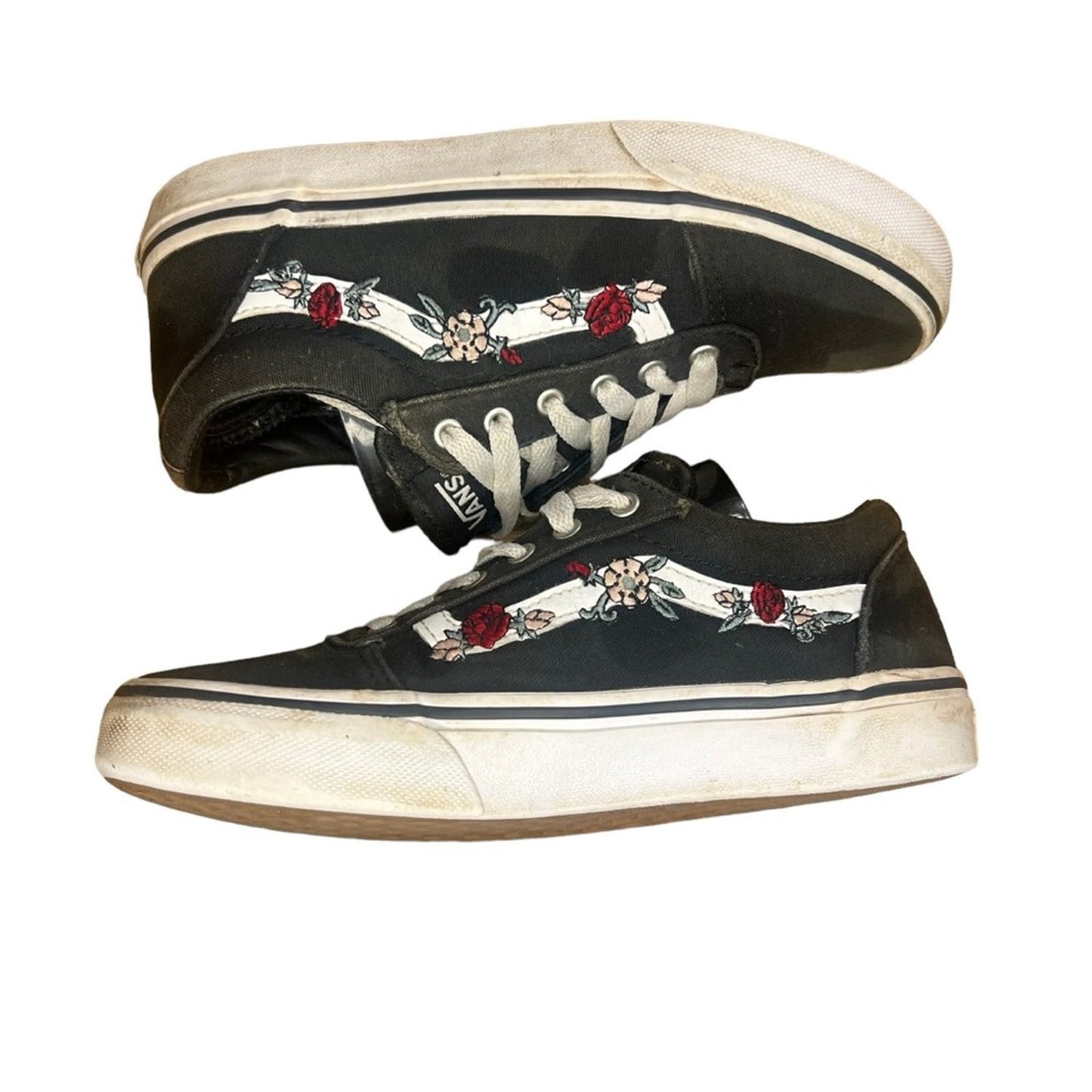 Vans Ward Low Top Floral Embroidery Youth Skate Shoes/Sneakers - Missy Size 2.0