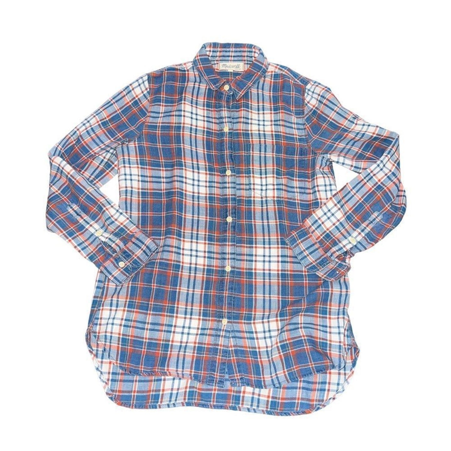 Madewell Button-Up Shirt Womens Size Small Plaid Long Sleeve Blue Orange White