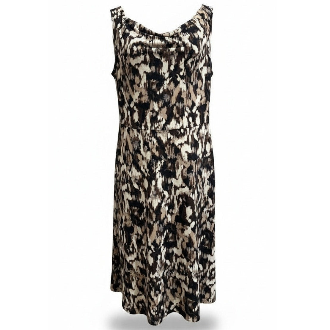 212 Collection Dress Womens Medium Cowl Neck Brown Black Abstract Animal Print