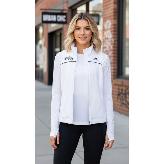 Adidas Golf Vest Womens Medium White Sleeveless Full Zip Mock Neck Logo