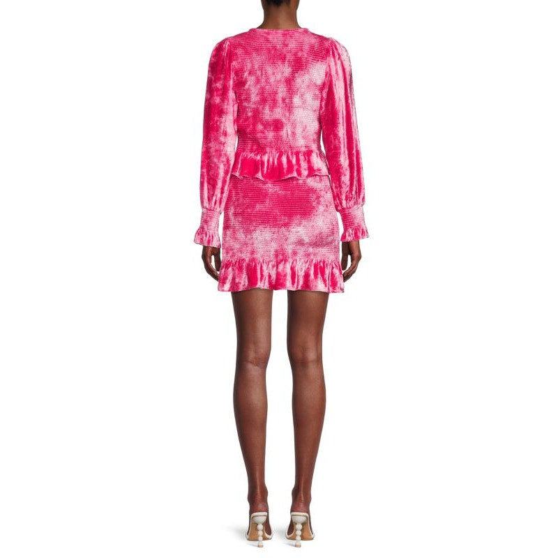 LoveShackFancy Evan Pink Tie Dye Velvet Mini Dress Size Medium