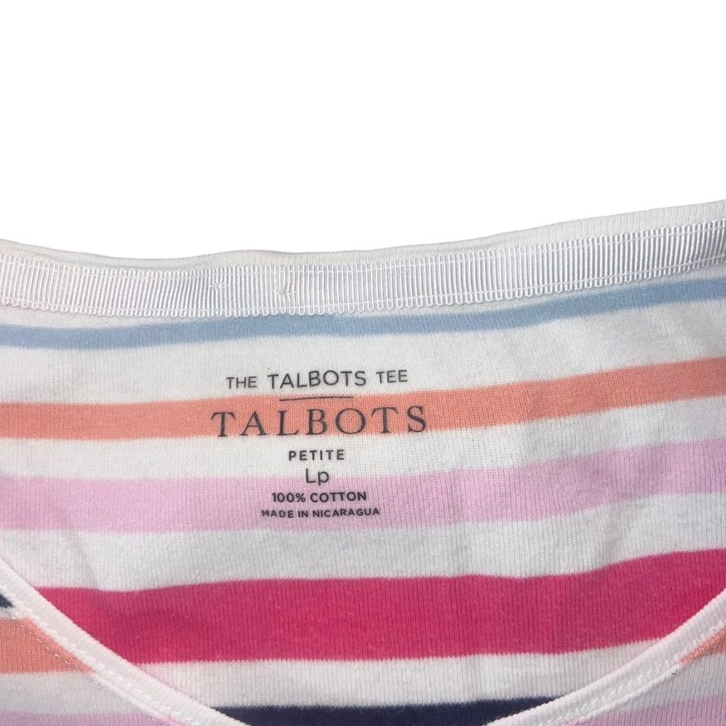 Talbots Tee Womens Petite Large Multicolor Striped V-Neck Short Sleeve T-Shirt