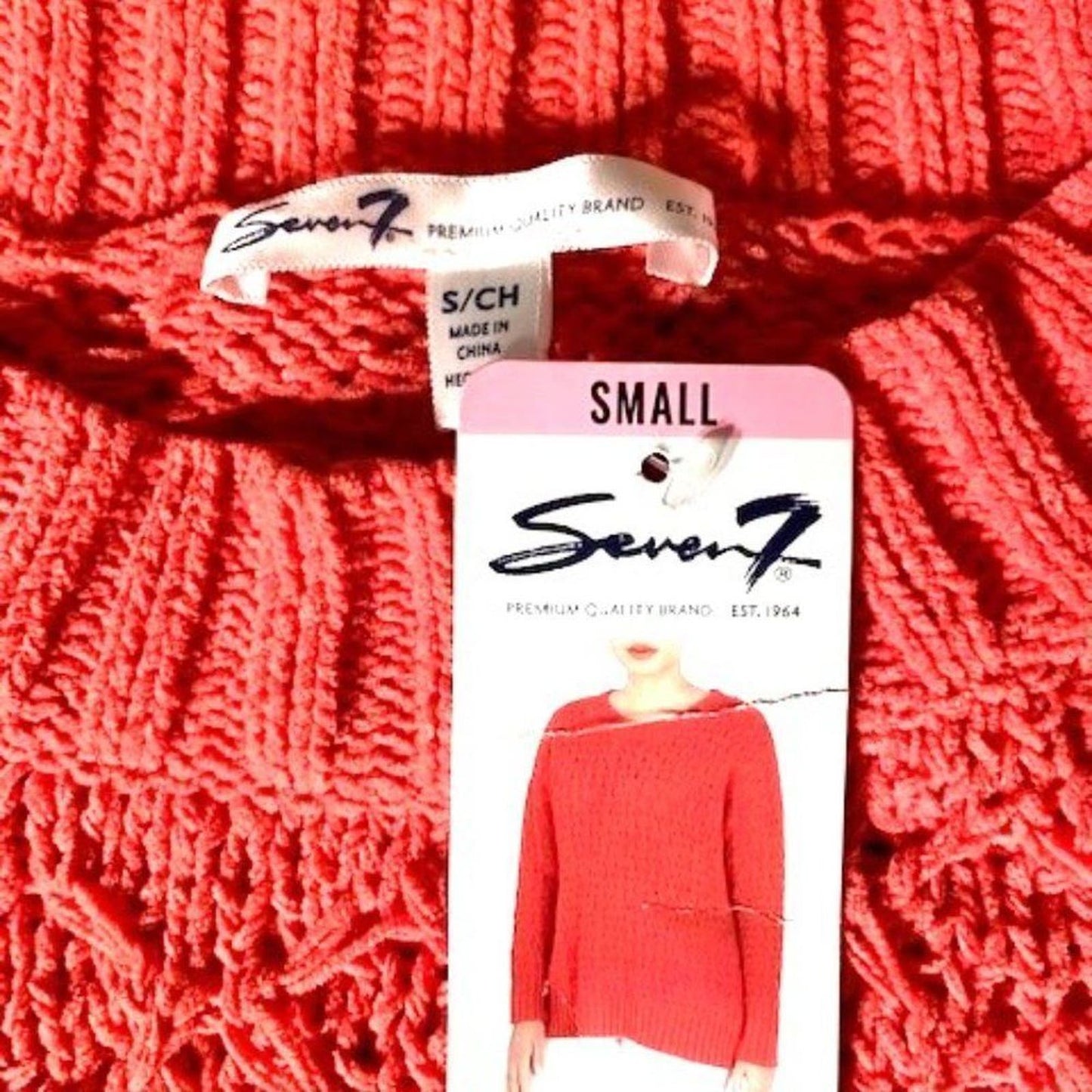 Seven 7 Chenille chunky coral sweater S NWT