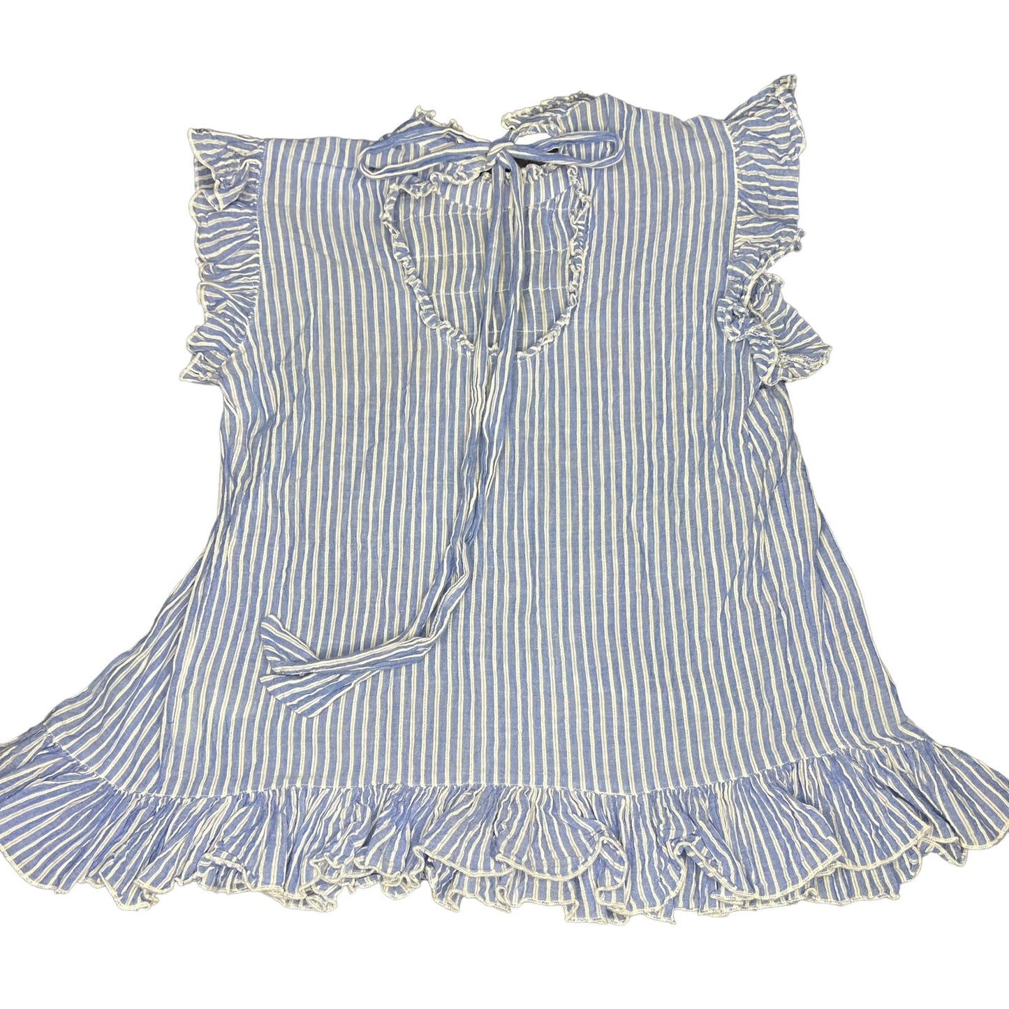 Anthropologie Womens Small Uli Ruffled Peplum Blue Striped Flutter Sleeve Blouse