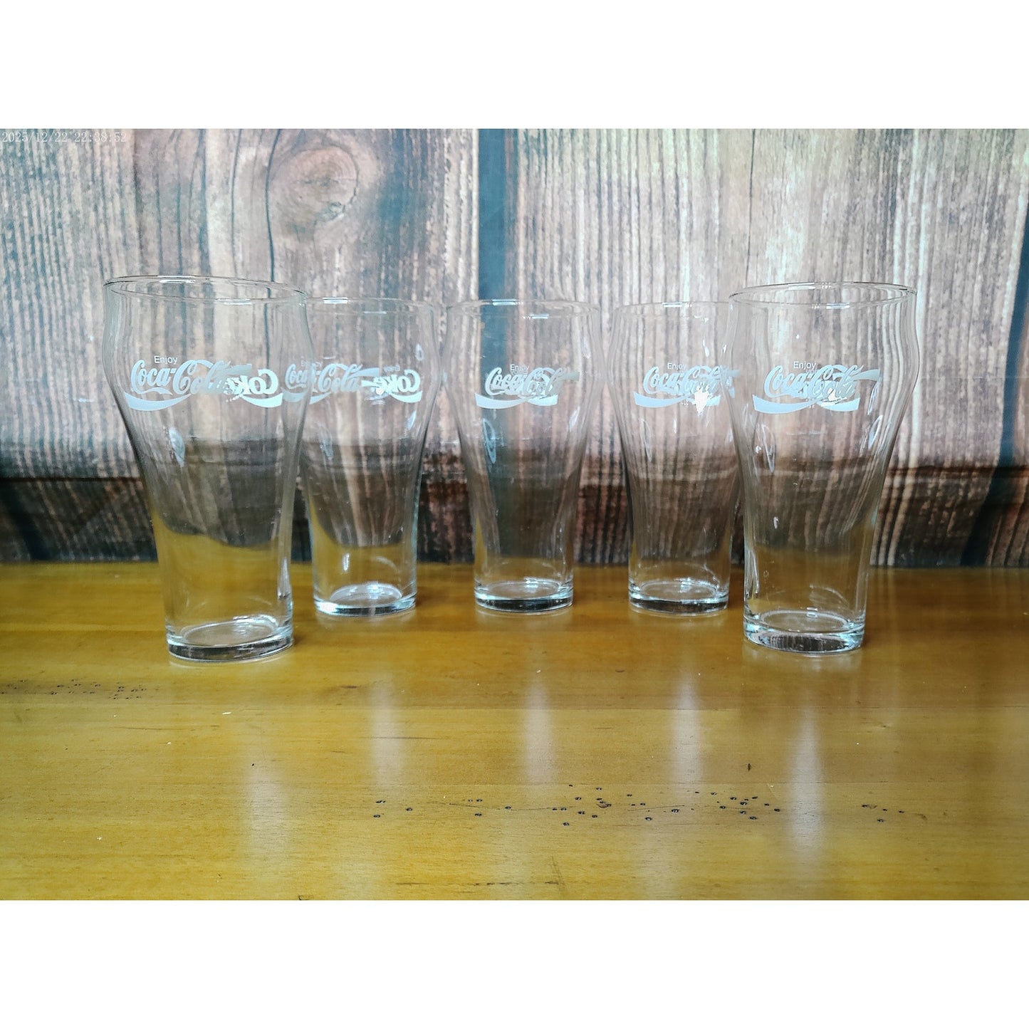 Coca-Cola Enjoy Coke Bell-Shaped Drinking Glass Tumblers Clear Set of 5