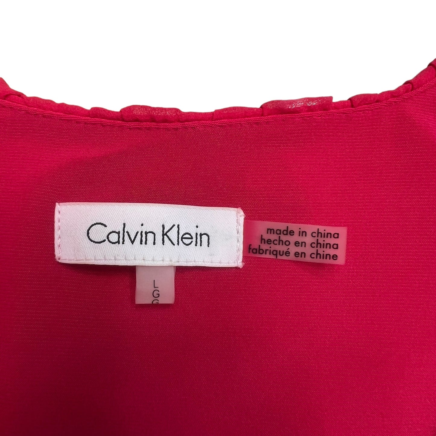 Calvin Klein Women's Large Fuchsia Pink V-Neck Tie Detail Ruffle Sleeveless Top