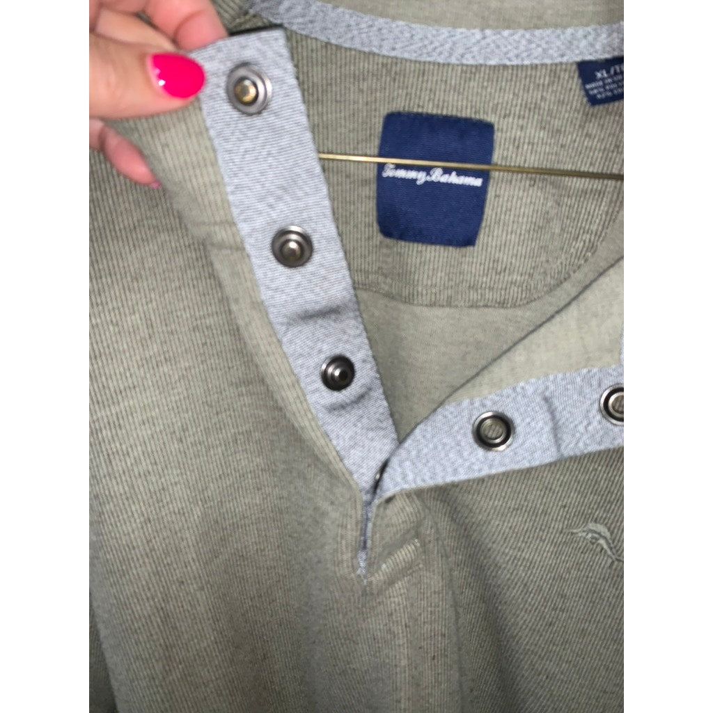 Tommy Bahama Men's XL Olive Green 1/4 button neck Sweater/sweatshirt Long Sleeve Casual