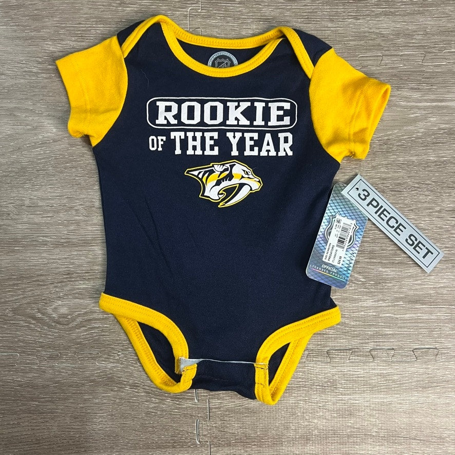 NWT Nashville Predators Baby 0-3 Months 3-Piece Bodysuit Set Multicolor