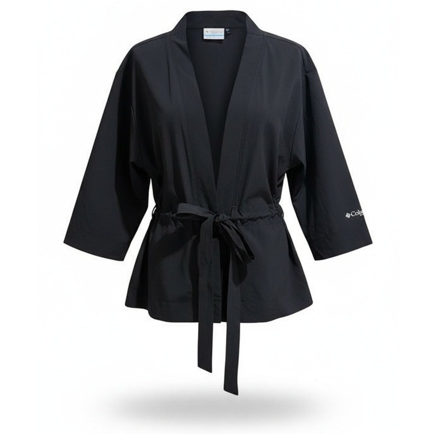 Columbia PFG Jacket Womens Petite Small Black Open Front Wrap Tie Waist 3/4
