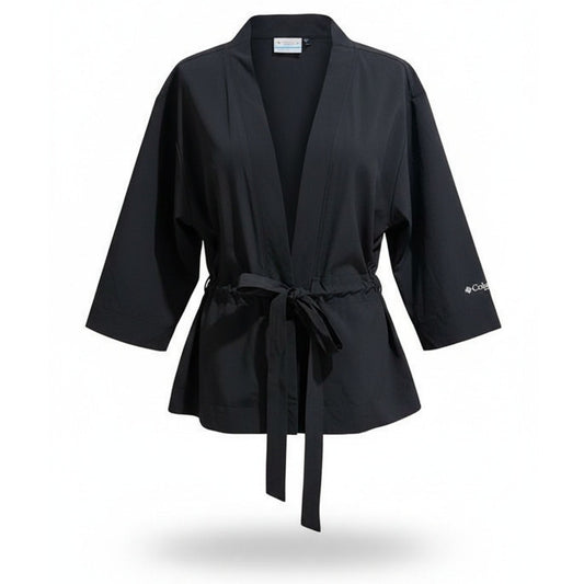 Columbia PFG Jacket Womens Petite Small Black Open Front Wrap Tie Waist 3/4