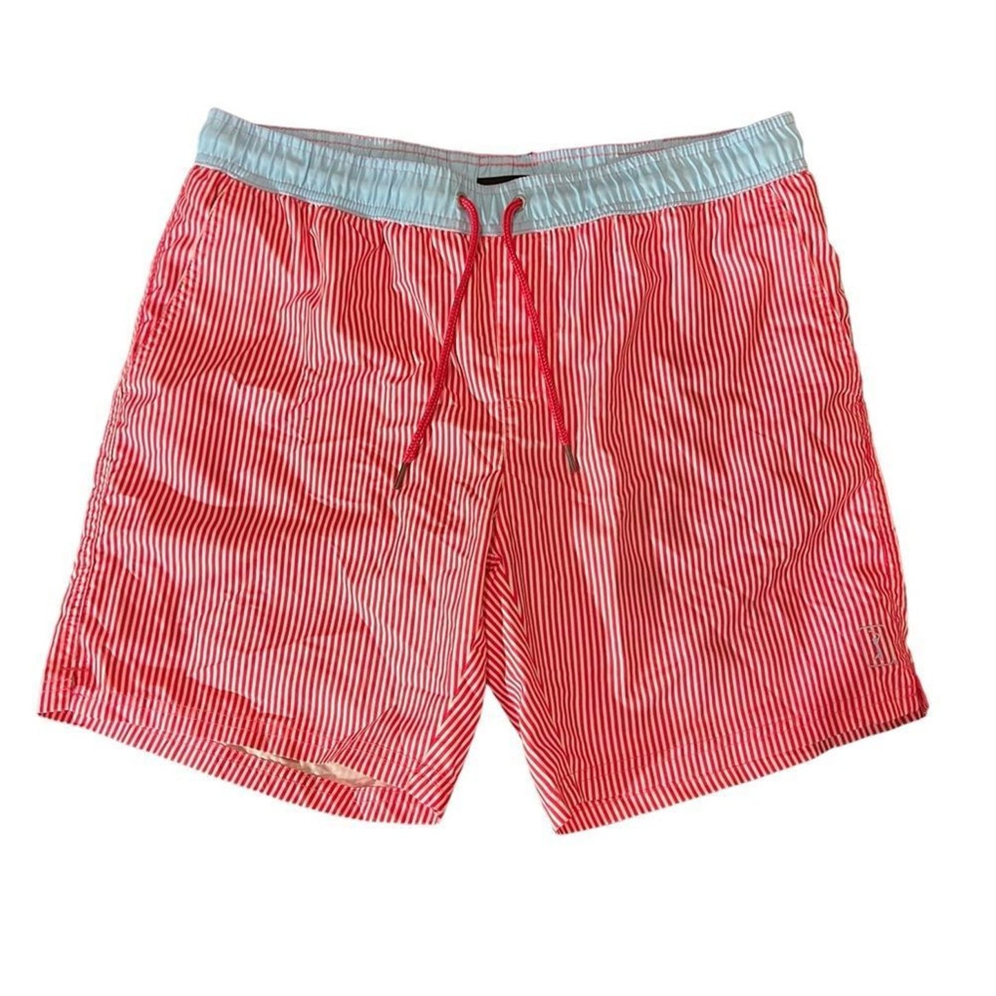 PGA TOUR Mens Board Shorts Swim Trunks Size Large Red White Stripe Blue Waist
