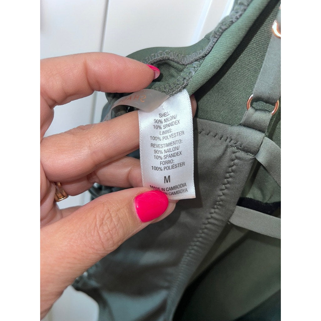 Shade & Shore Women's Olive Green One Piece Swimsuit Medium Cutout Adjustable Straps