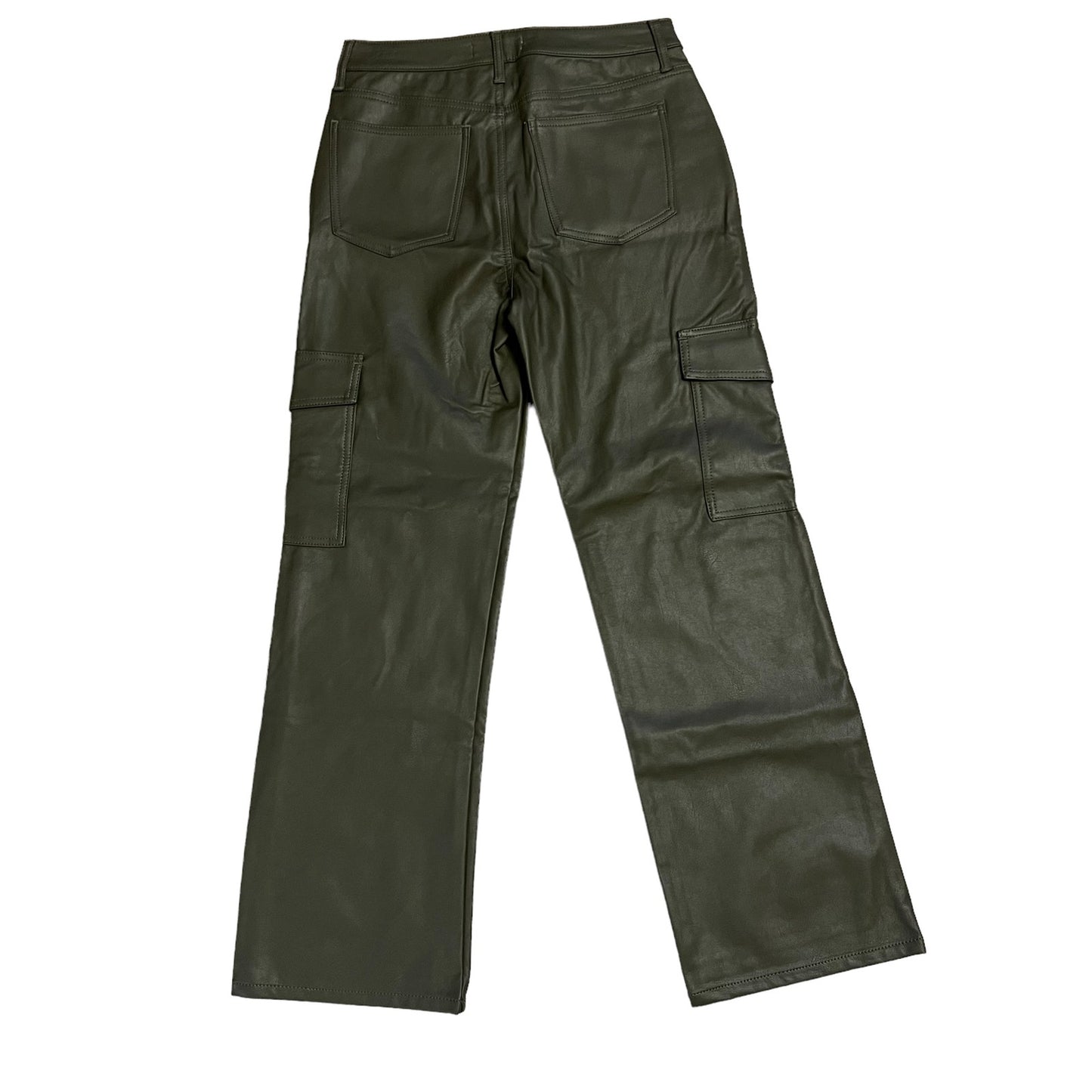 NWT tgla Women's 9/29 Olive Green Faux Leather High-Waist Wide Leg Cargo Pants