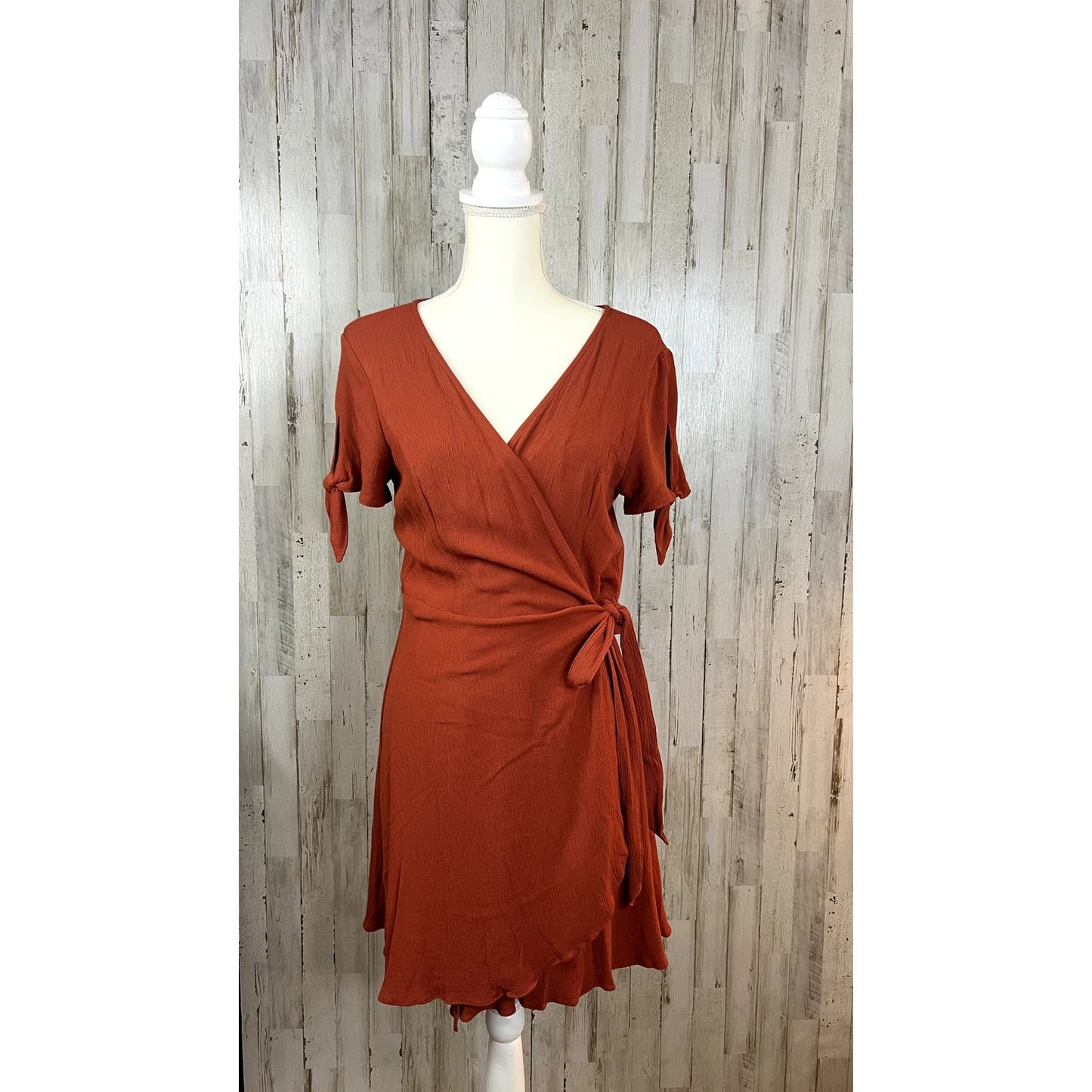 Lulus Women's XL Rust Orange Short Sleeve V-Neck Summer Short Dress Wrap Dress