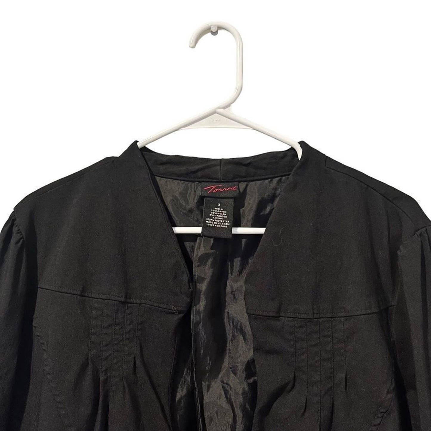 Torrid Women's Size 3 Black Open Front Blazer w/ Four Buttons & 3/4 Sleeves