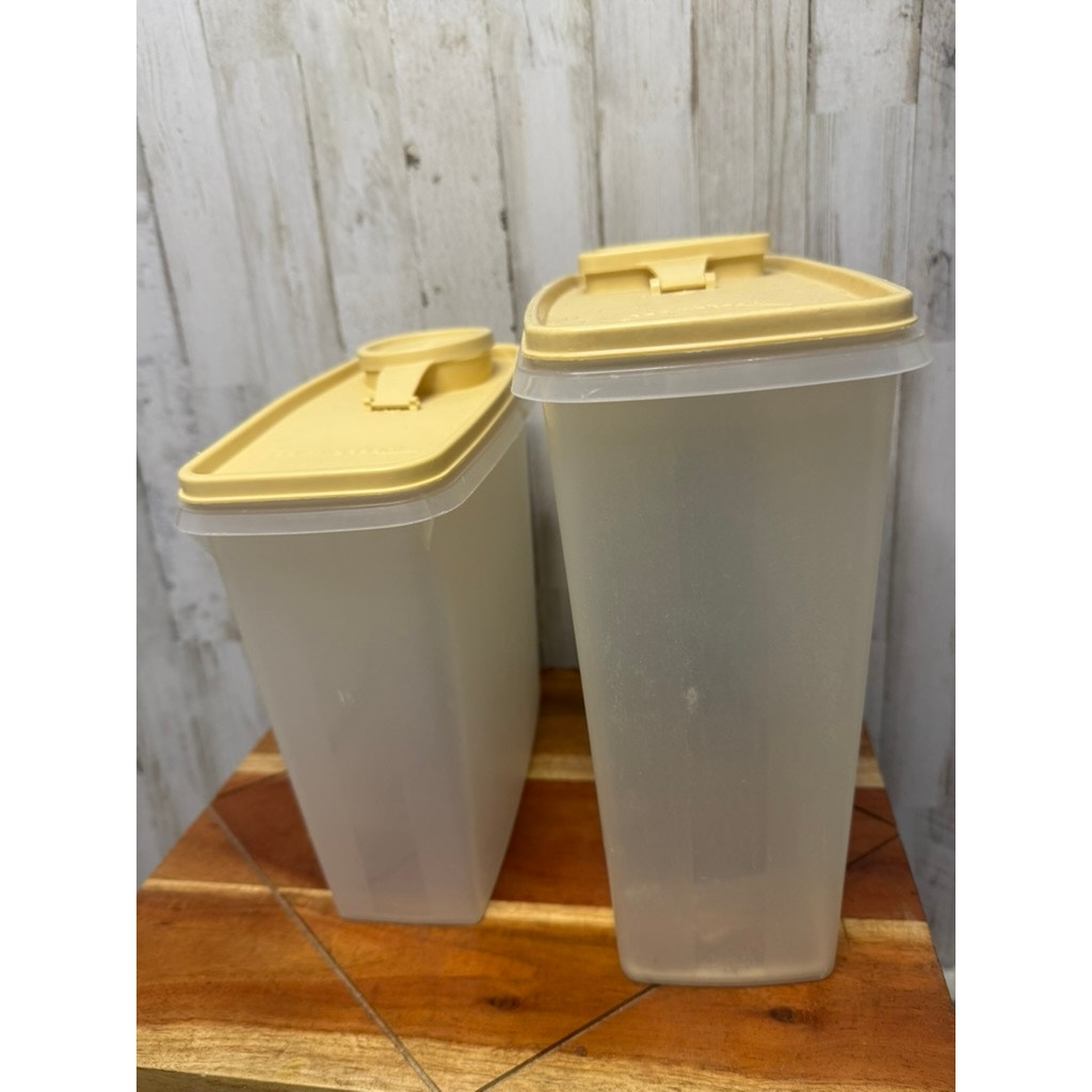 Vintage Tupperware Cereal Keeper Set Beige Flip-Top Spout 2-Piece