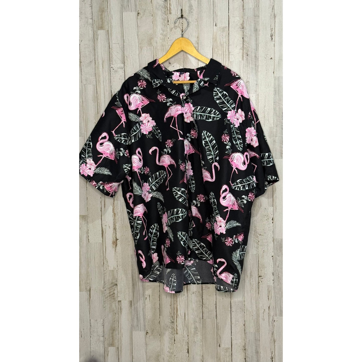Men's 4XL Flamingo Love Hawaiian Shirt Black Short Sleeve