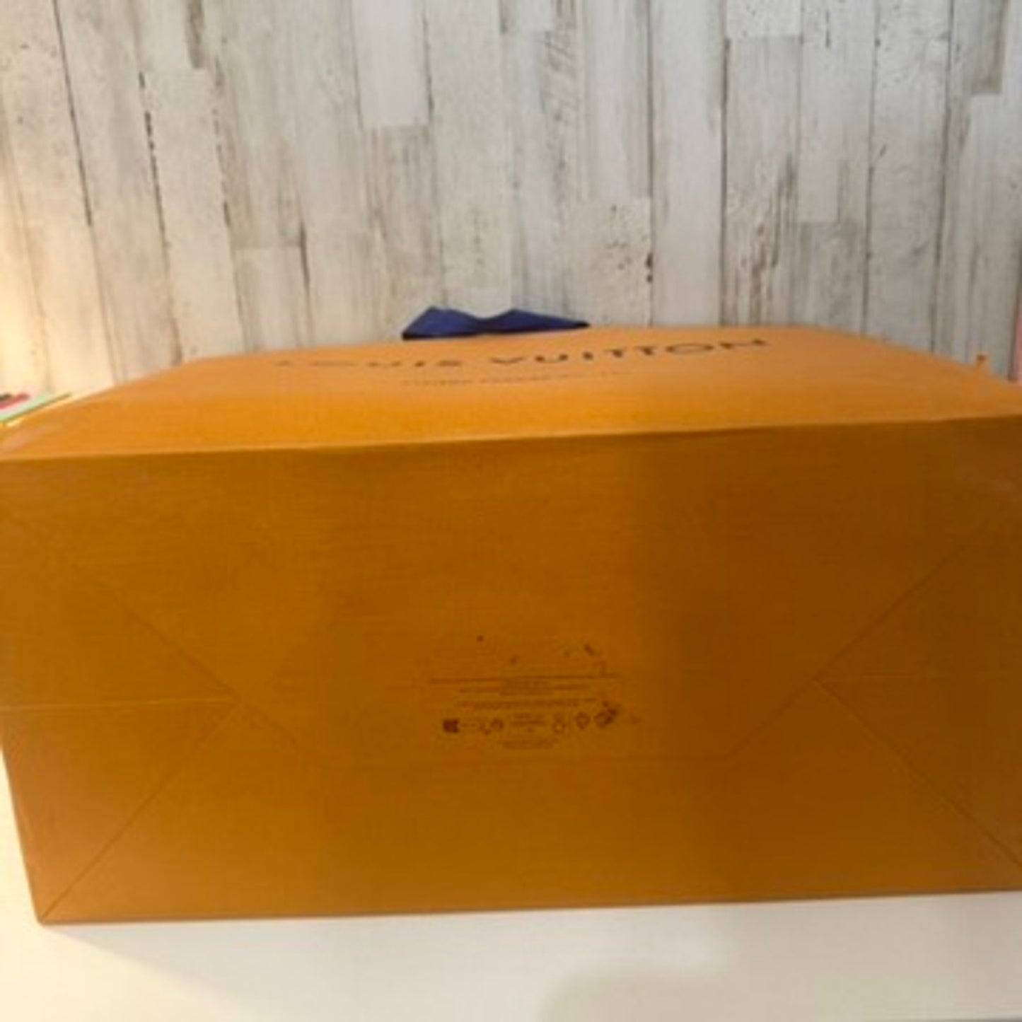 Louis Vuitton Orange Large Shopping Gift Bag Blue Ribbon Handles