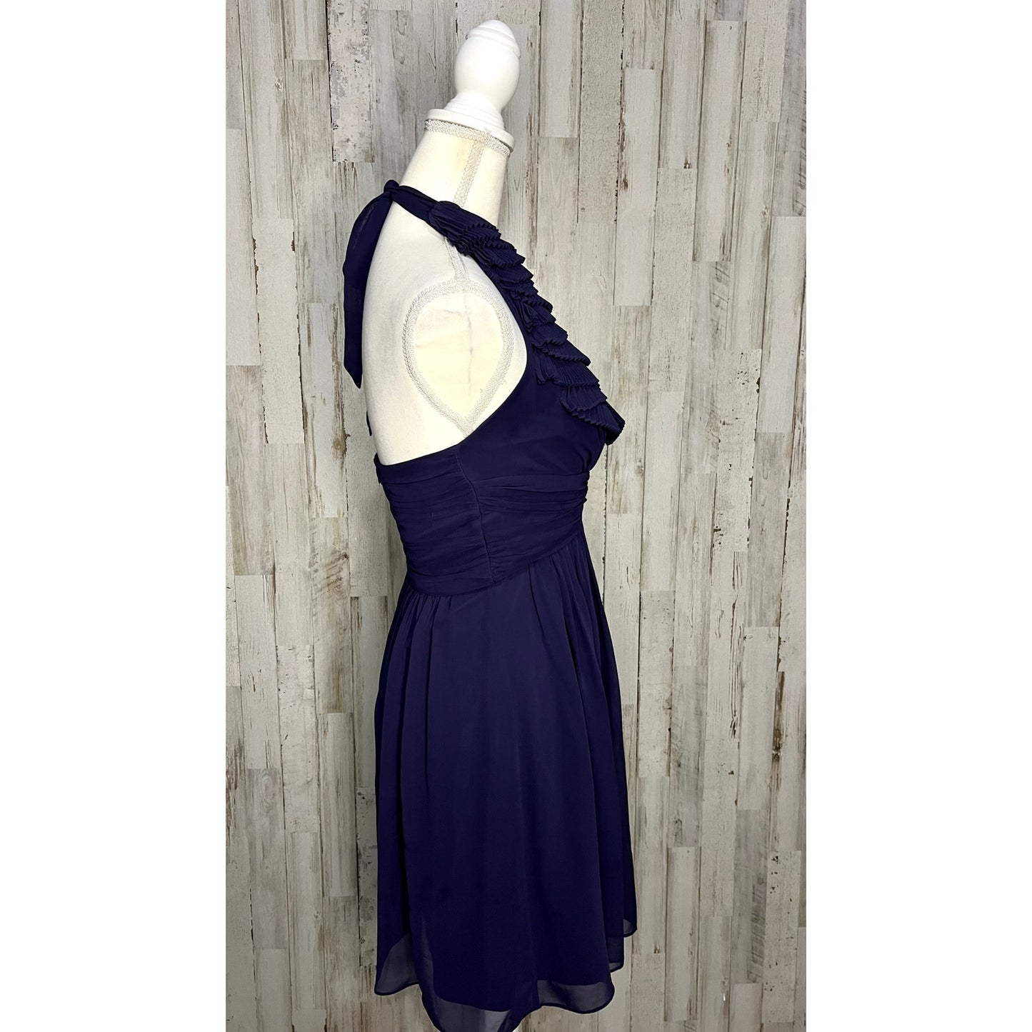 Max and Cleo Women's Halter Ruffle Midi Dress Blue Size 2 Party/Cocktail