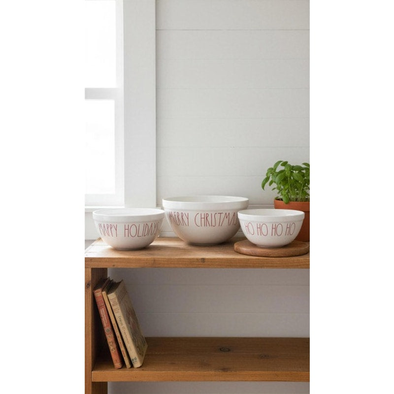 Rae Dunn Christmas Nesting Mixing Bowl Set of 3 White
