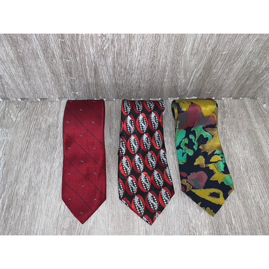 Vintage Necktie Set 3pc Geometric Artistic Design Men's Multicolor Bugle Boy Ketch Oakton