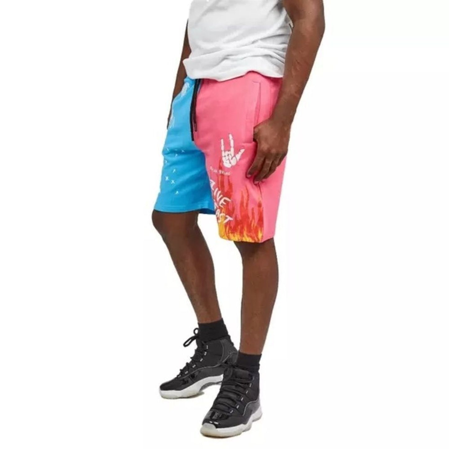 Reason Live Fast Shorts Men's XL Blue Pink Split Color Graphic Streetwear