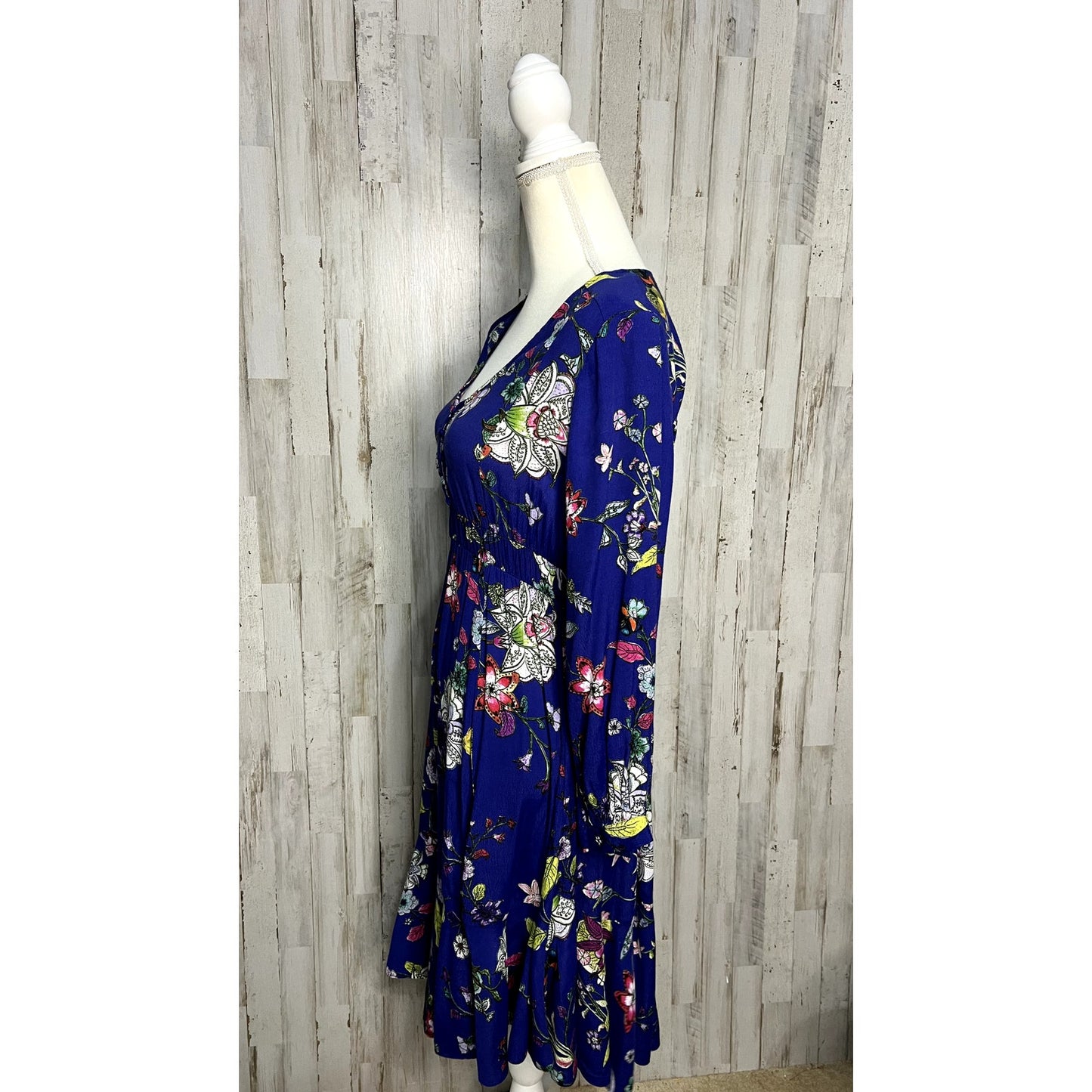 Maeve by Anthropologie Women's XS Blue Floral Long Sleeve Knee Length Dress