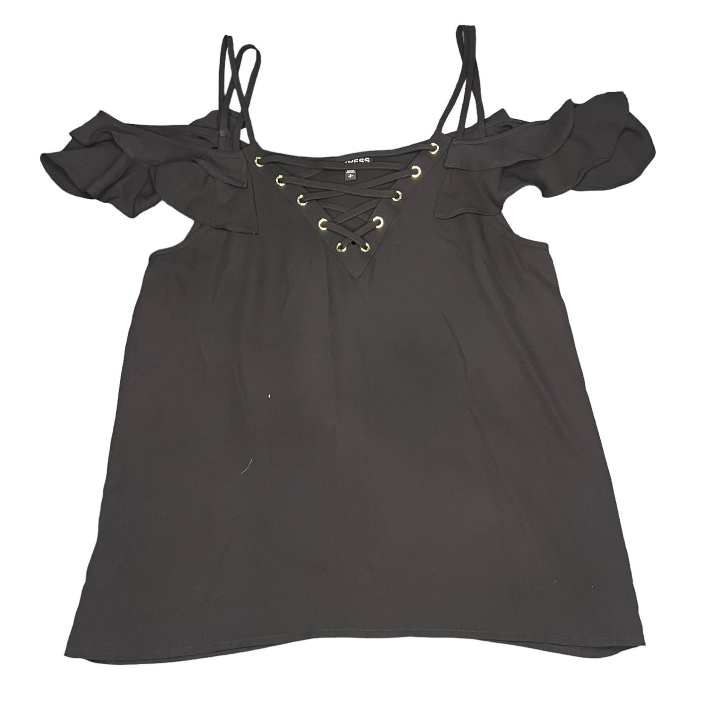 Express Women's Small Black Strappy Open-Shoulder Top Lace-Up Ruffle Blouse