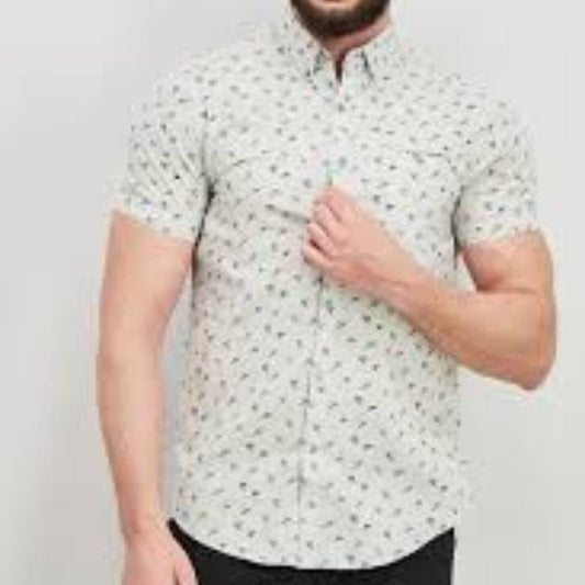 Denim & Flower Men Regular Fit Allover Print Short Sleeve Casual Shirt - Large