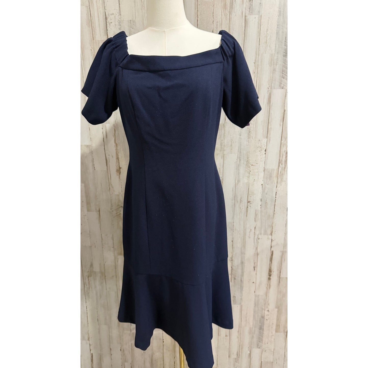 Vince Camuto Dress Womens Size 8 Navy Blue Off Shoulder Midi