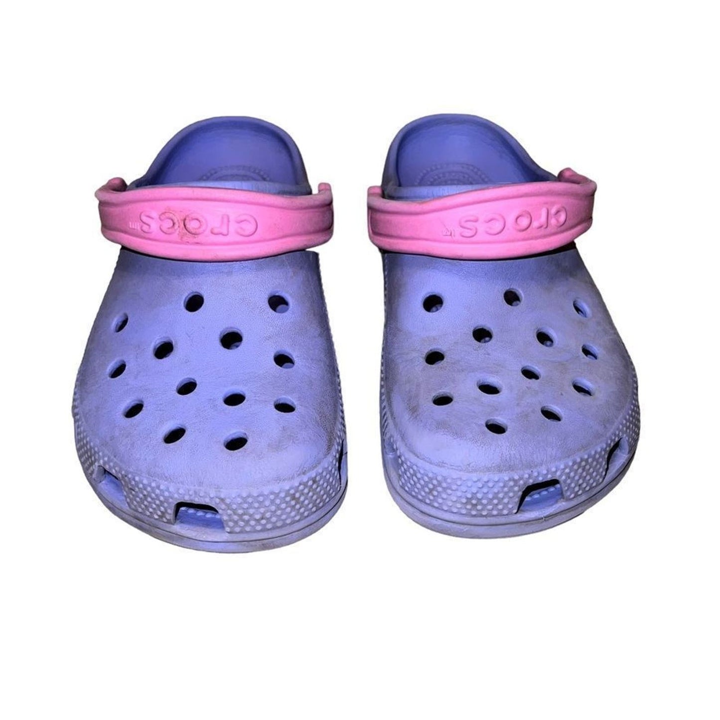 Purple Crocs with Pink Strap Size 4