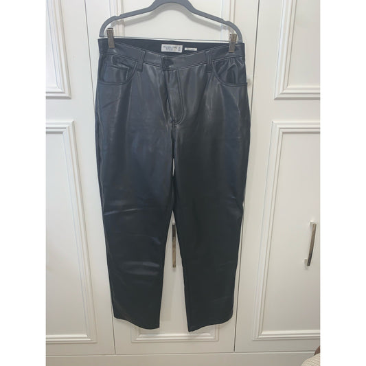 Abercrombie & Fitch Women's Black High Rise Leather Straight Pants Size 14