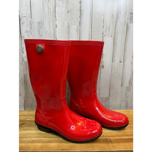 UGG Women's Red Glossy Shaye Rubber Rain Boots Size 9 Waterproof Knee High