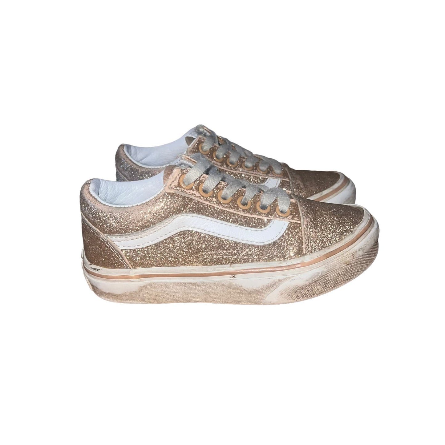 VANS Old Skool Girl's Gold Glitter Skate Shoes Lace-Up Sneakers Size 1.0